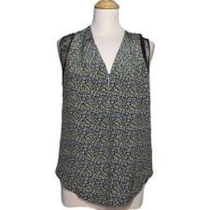 Sandro Silk geometric print blouse with lace trim in blue yellow Parisian M